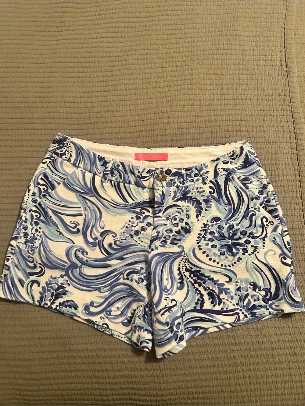 Lilly Pulitzer White and Blue Swirl Print Women's Shorts